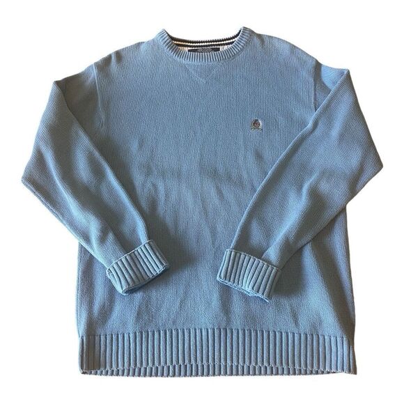 Vintage Tommy Hilfiger Men's M Blue Pullover Sweater Crewneck Logo Heavyweight - Picture 3 of 9